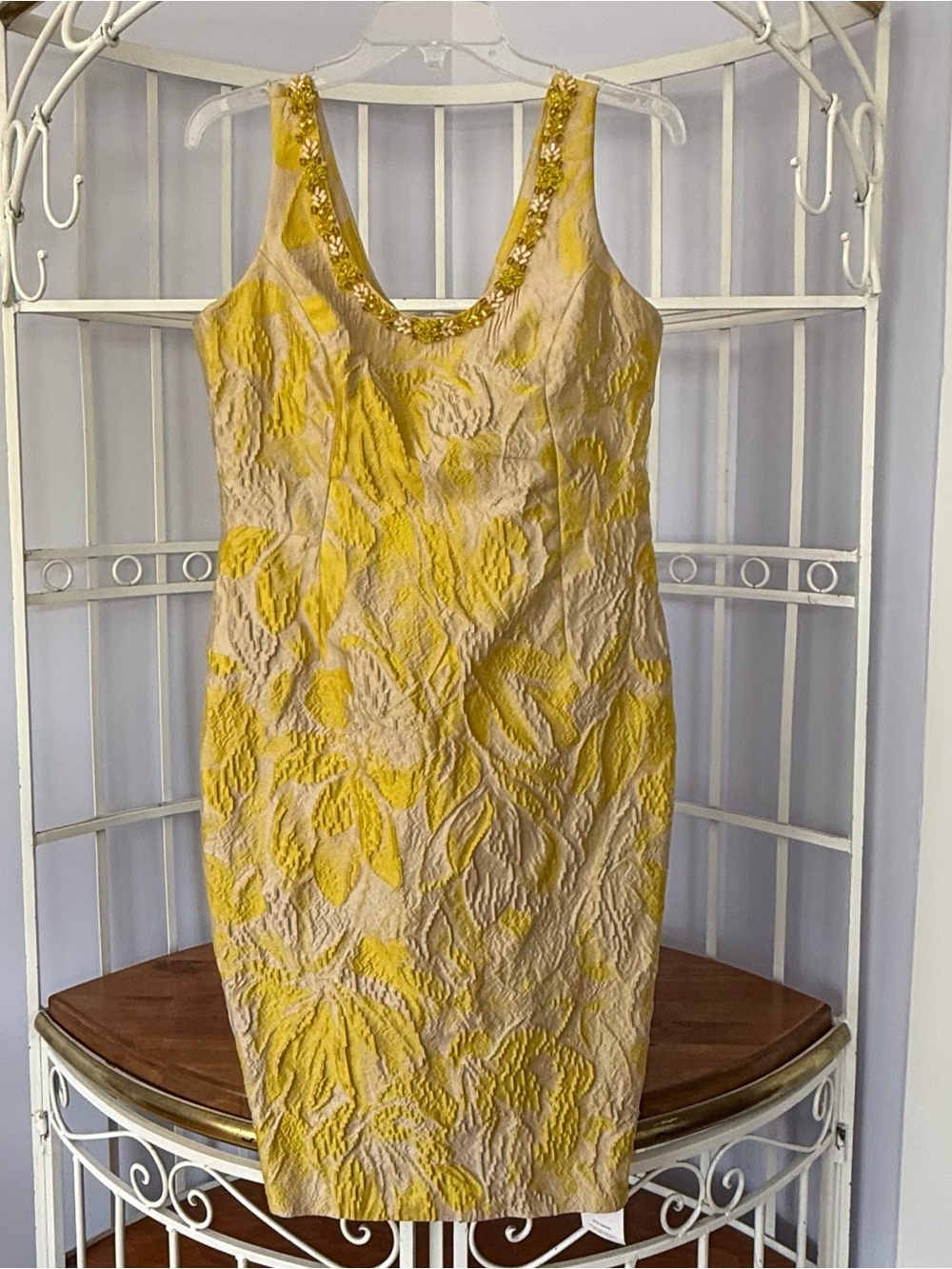 NWT Antonio D’errico Couture Yellow Sheath Sleeveless Jacquard Dress Size 6 IT42